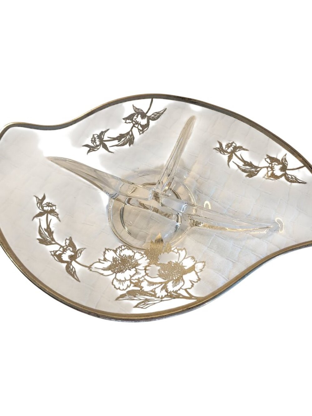 Vintage Viking Glass divided relish dish featuring a silver flower pattern 12 x